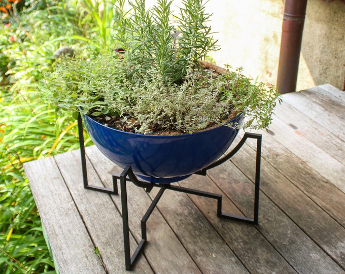 Blue Bowl Geometric Mid-Century Modern Planter, 16" indoor/outdoor