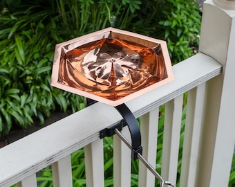 Copper Birdbath Bee Fountain with Deck Railing Bracket
