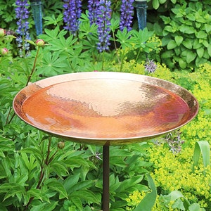 Hammered Copper Birdbath on Garden Stake