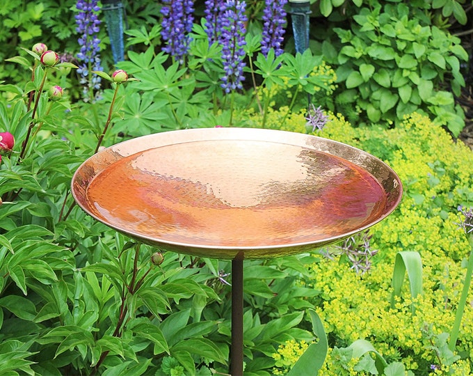 Hammered Copper Birdbath on Garden Stake