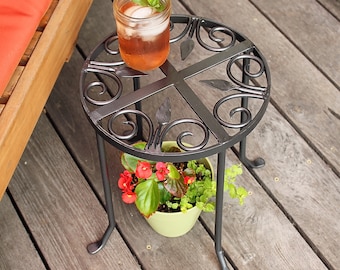 Scrollwork Wrought Iron Plant Stand or Side Table
