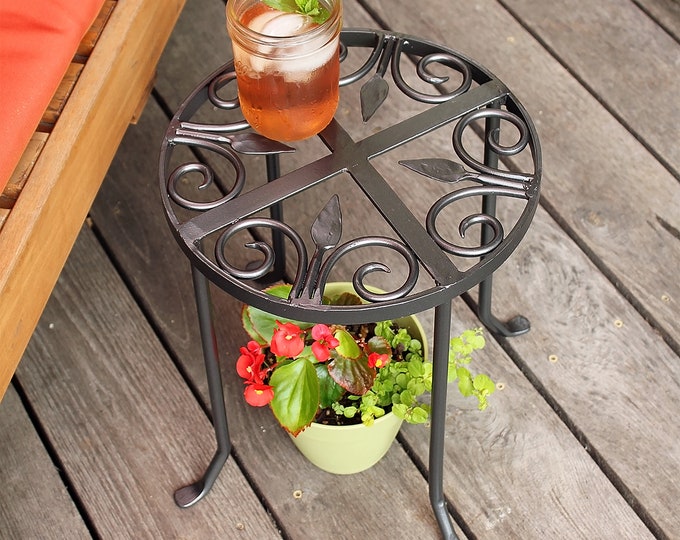 Scrollwork Wrought Iron Plant Stand or Side Table