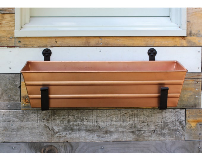 22"L Copper Plated Flower Window Box Planter with Wall Brackets