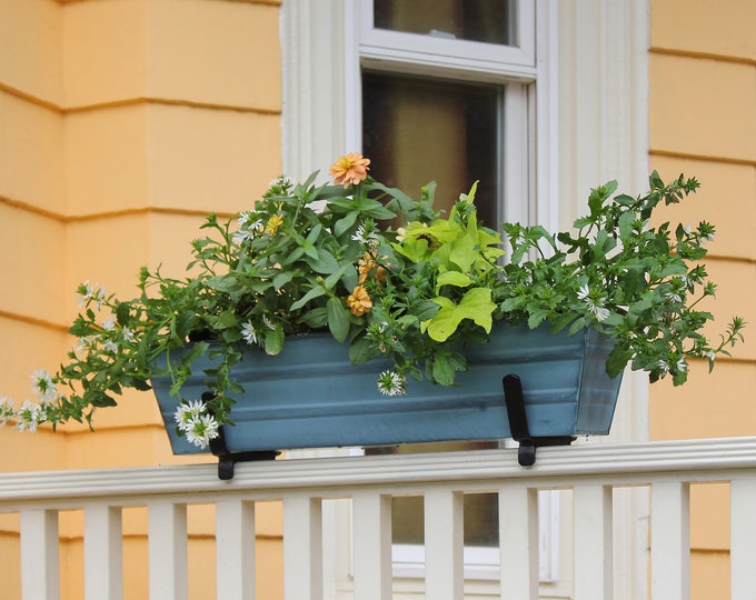 22"L Blue Railing Window Flower Box Planter for 2x4 or 2x6 Railings