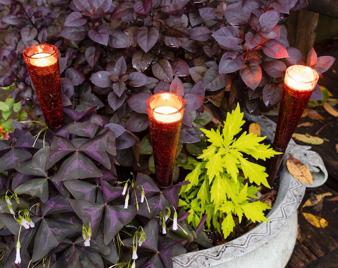 Garden Lights Tealight Candle Holders, Tomato Red  Crackle Glass, Set of 6