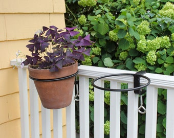 2-Clamp-On 8" Flowerpot Ring/Holder Railing Brackets, Wrought Iron