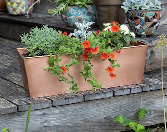 23" Copper Plated Flower Windowbox Planter, Plain