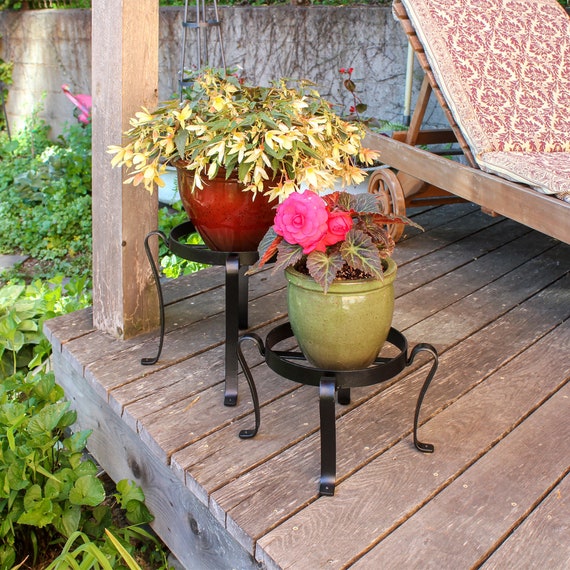 JABNOW 5 Flower Pot Iron Plant Stand, Retro Metal Rack Rotonda in Ferro Battuto, Supporti per Vasi per Piante All'aperto, per Interni e balconi(Nero