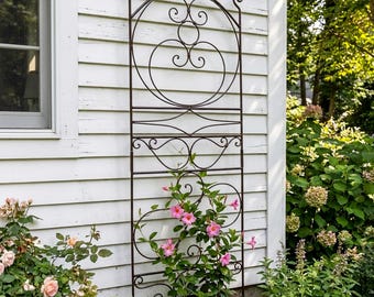 Scrolls Iron Trellis,  Free-Standing for Garden, 83" Tall