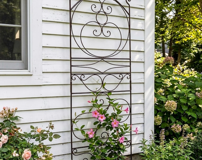 Scrolls Iron Trellis,  Free-Standing for Garden, 83" Tall