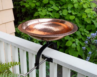 Hammered Birdbath with with Over Deck or Hand Railing Bracket