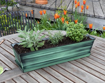 22" Green Flower Windowbox Planter, with Tray