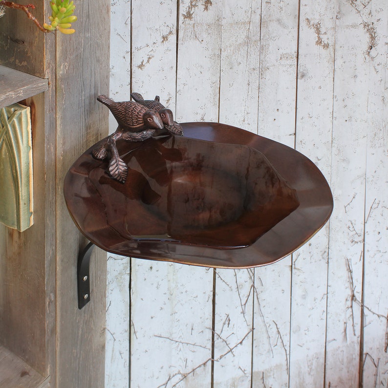 Lovebirds Copper Birdbath with Wall Bracket bild 3