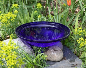 12" Cobalt Crackle Glass Replacement Birdbath Bowl