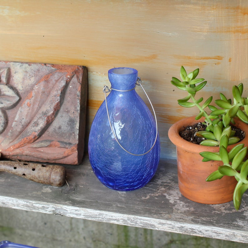 Blue Glass Hanging Rooting Vase With Wall Hook Etsy