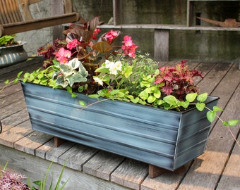 36"L Slate Blue Window Box Planter, Galvanized Steel