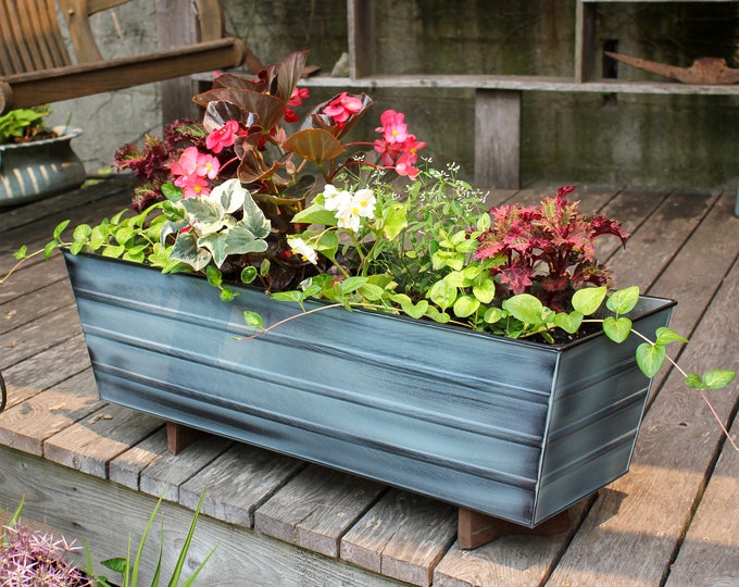 36"L Slate Blue Window Box Planter, Galvanized Steel