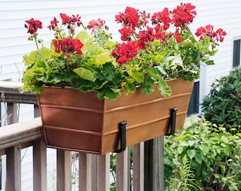 24"L Copper Plated Clamp-On Flower Window Box Planter and Brackets for Railings