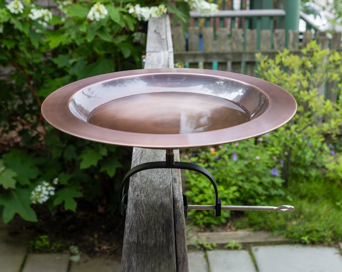 Simple Copper Birdbath 18" Diameter Birdbath with Over-Rail Bracket