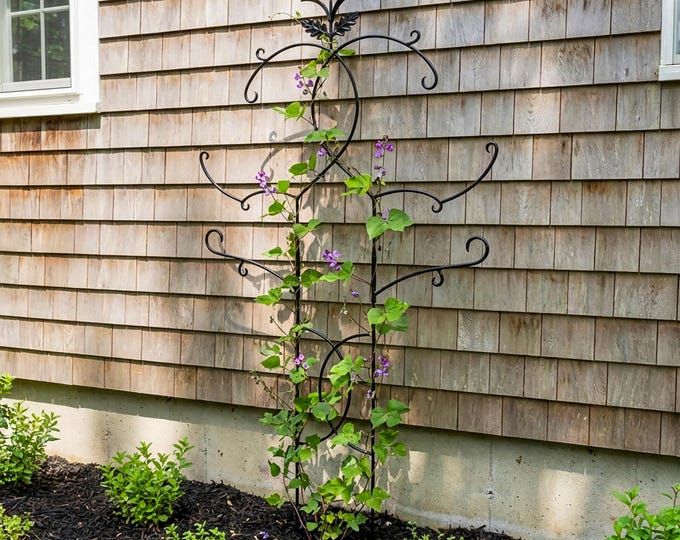 Classic Curls Wrought Iron Trellis,  Free-Standing for Garden, 79"H x 44"W