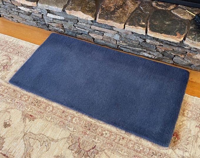 Wool Rug Sample. Rectangular Medium Blue 44" x 22"