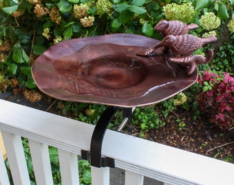 Lovebirds Birdbath with Over Deck Hand Railing Bracket