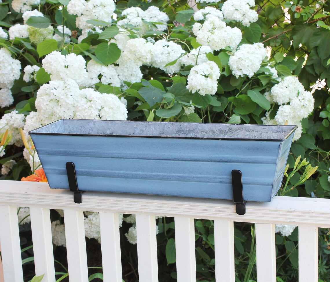 22 Slate Blue Flower Windowbox Planter Rectangular Etsy