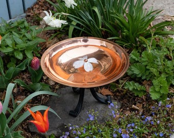 Dogwood Flower Copper Birdbath with Small Stand