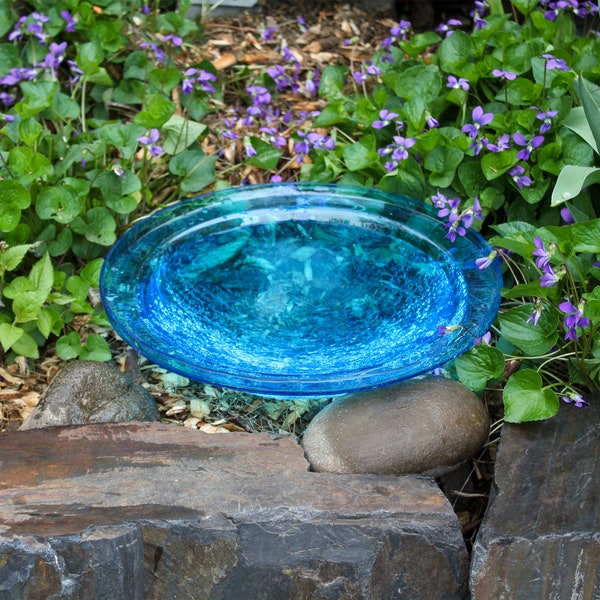 12" Turquoise Crackle Glass Replacement Birdbath Bowl