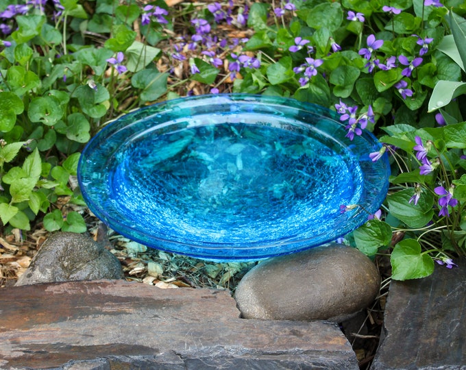 12" Turquoise Crackle Glass Replacement Birdbath Bowl