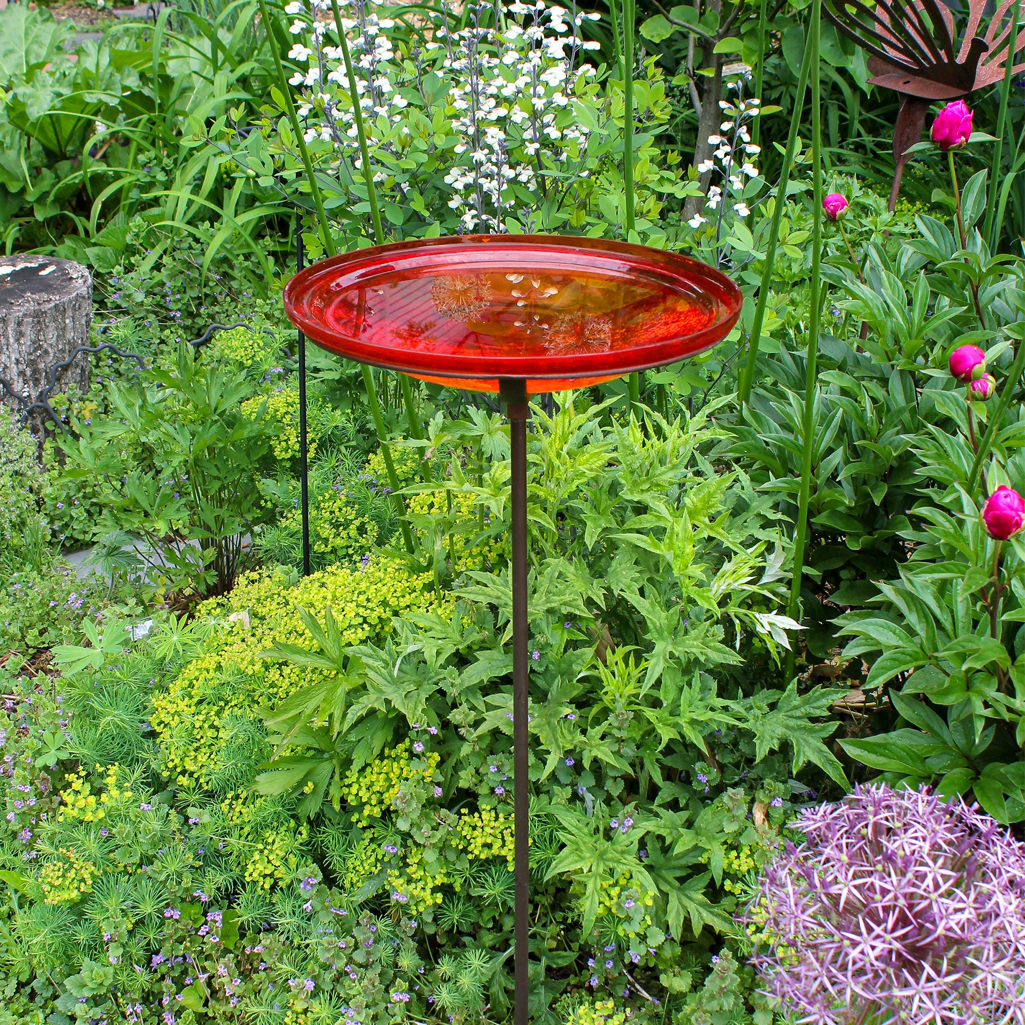 14 Tomato Red Glass Birdbath With Garden Stake - Etsy
