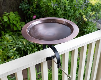 Classic Copper Birdbath with Over Deck or Hand Railing Bracket