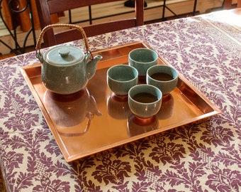 Copper Tea Tray- 15-inch Square for Serving, Tabletop