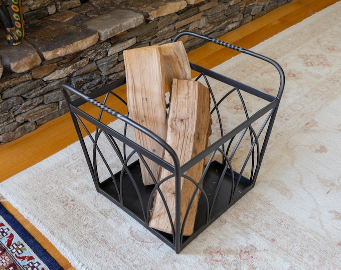 Forged Wrought Iron Basket- For Blankets, Firewood, Logs
