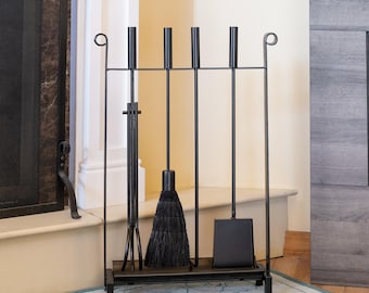 Contemporary Inline Wrought Iron Fireplace Tool Set