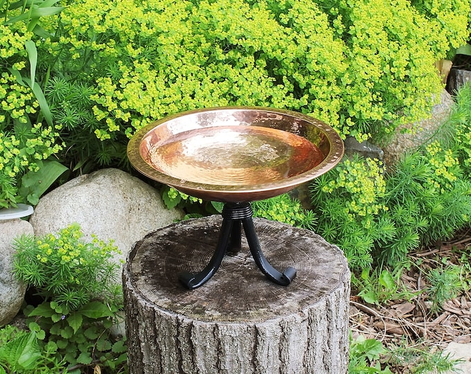 Hammered Copper Birdbath with Small Stand