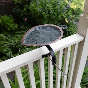 Hammered Leaf Copper Birdbath with Over Deck or Hand Rail Bracket