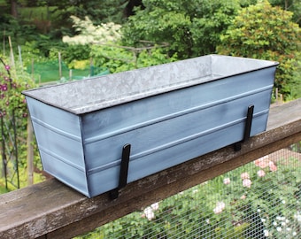 24"L Slate Blue Railing Window Flower Box Planter with Brackets