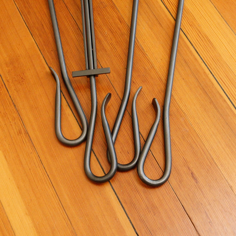 Modern Shepherds Hook Fireplace Tool Set Wrought Iron 4 Etsy