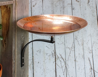 Hammered Copper Birdbath with Wall Bracket