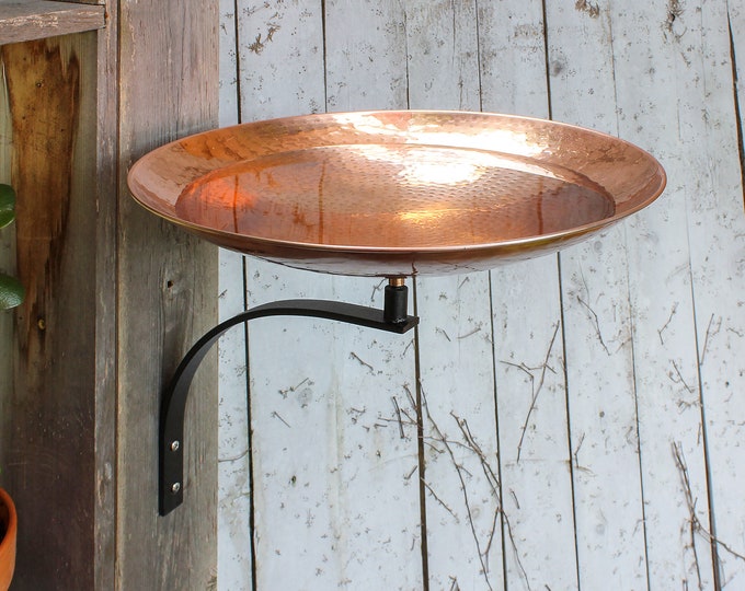 Hammered Copper Birdbath with Wall Bracket