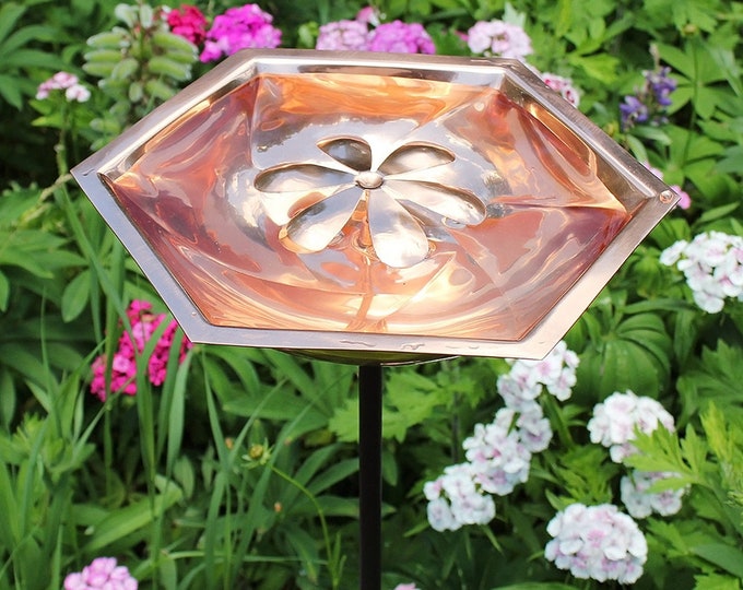 Hexagonal Copper Birdbath Bee Fountain for Pollinator Gardens