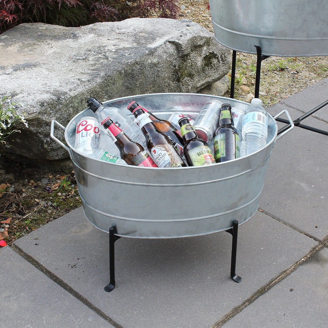 Oval Galvanized Steel Drink Tub or Planter With Folding Stand - Etsy