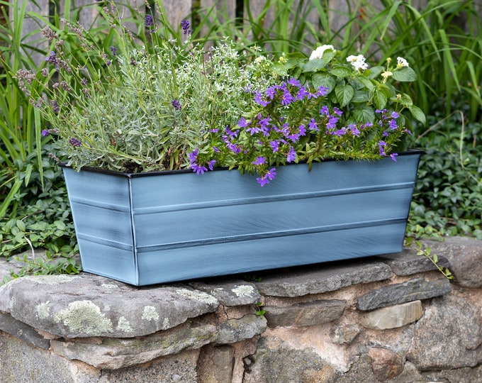 24"L Slate Blue Window Box Planter, Galvanized Steel