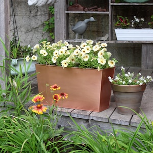 Tall Copper Plated Flower Window Box Planter, 12&quot; Deep