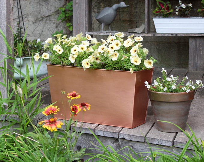 Tall Copper Plated Flower Window Box Planter, 12" Deep