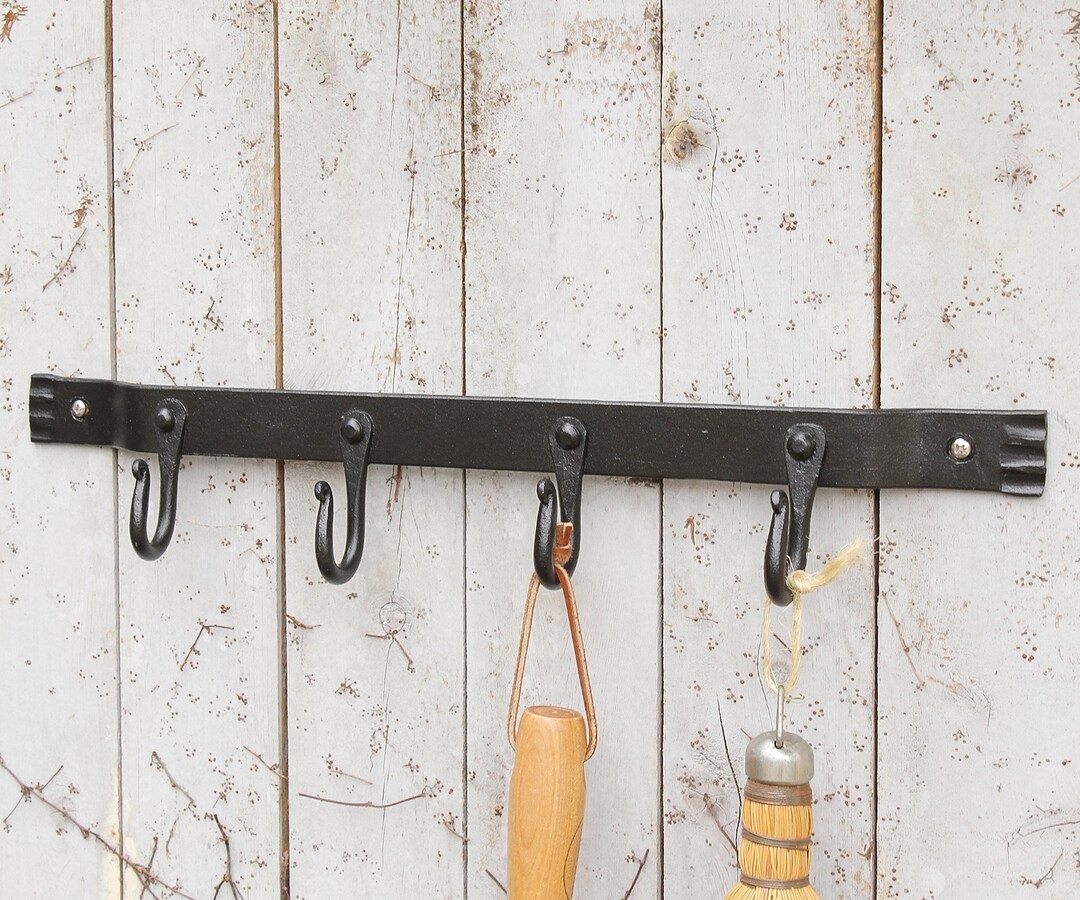Wall Hook Bracket Wrought Iron Straight With 4 Hooks Etsy