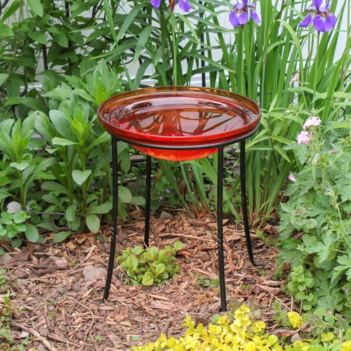 12 Cobalt Blue Glass Birdbath Bowl With Wrought Iron - Etsy