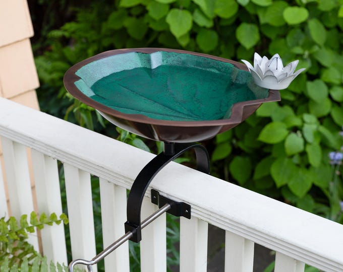 Lilly Pad Birdbath with Over Deck or Hand Railing Bracket