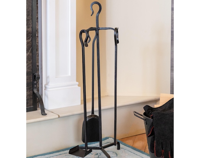 3-Tool, 32"H Shepherd's Hook Wrought Iron Fireplace Tool Set,